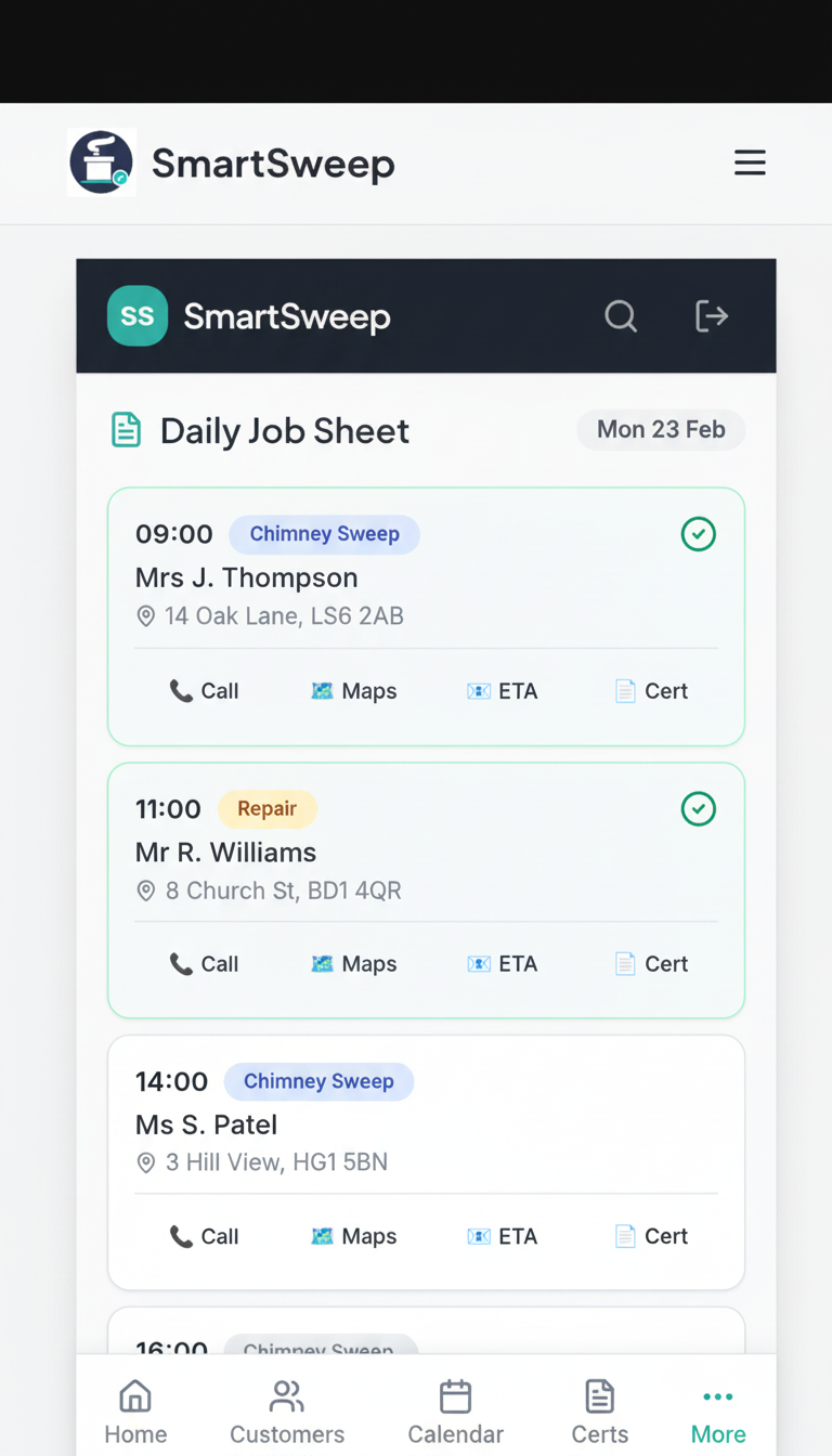 Features | SmartSweep™ Chimney Sweep Software